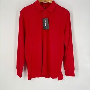 CQR Mens Tactical Performance Polo Shirt Size L Long Sleeve Red Mesh Outdoor